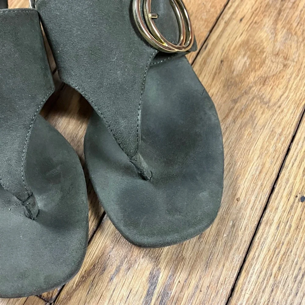 Alfani Step N Flex Womens‎ 6M Olive Green Wedge Thong Sandals Buckle Slingback